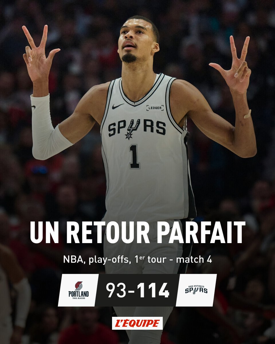 Dans le sillage d'un troisième quart-temps phénoménal et d'un Victor Wembanyama en grande forme pour son retour, les San Antonio Spurs ont dompté les Portland Blazers. Grâce, aussi, à un décisif De'Aaron Fox (28 points), le collectif texan mène désormais 3-1 dans sa série du