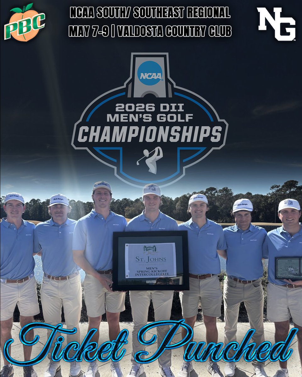 🎟️TICKETS PUNCHED🎟️

Georgia Southwestern, Columbus State, North Georgia, USCA, USC Beaufort and Flagler Men’s Golf Teams have been selected to compete at the NCAA South Region Championship🤩🏆

#PBCDOMINANT
