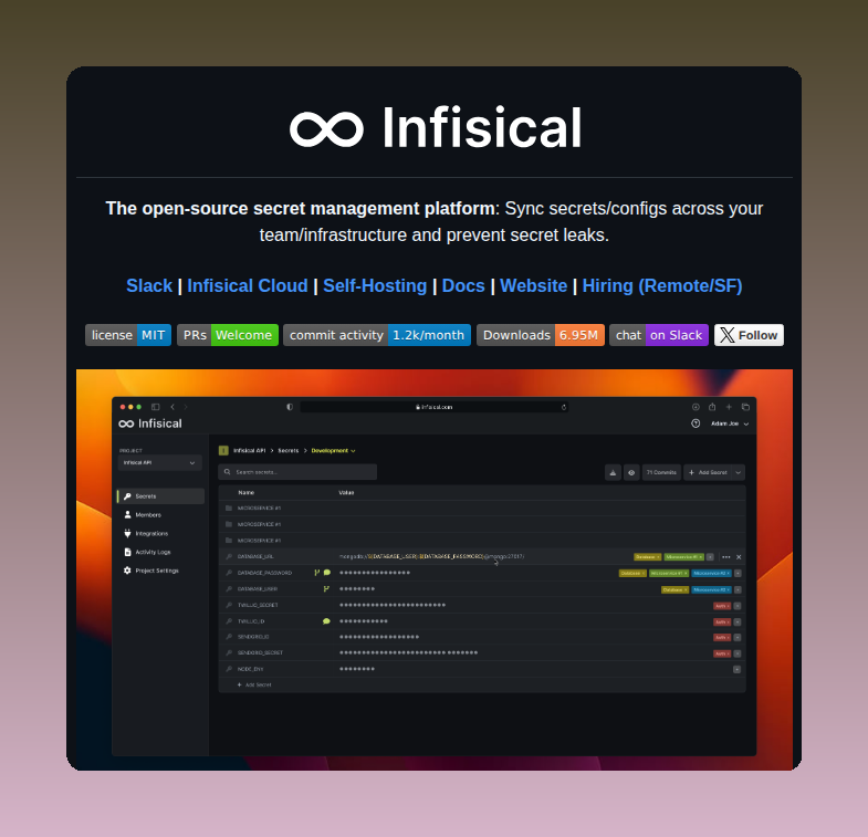 Open source platform for secure secret management

github.com/Infisical/infi…