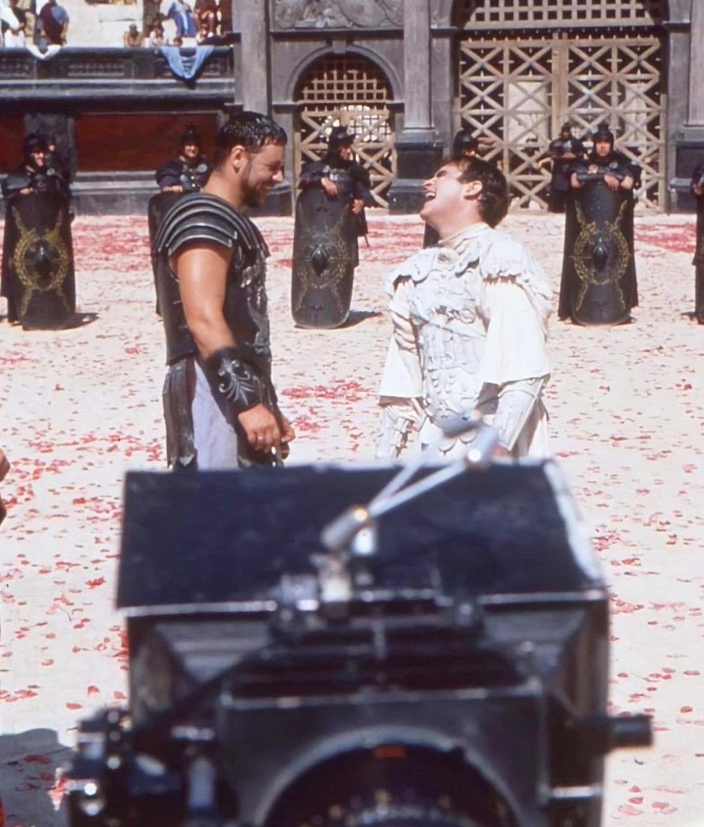 Russell Crowe and Joaquin Phoenix on the set of Gladiator (2000)
