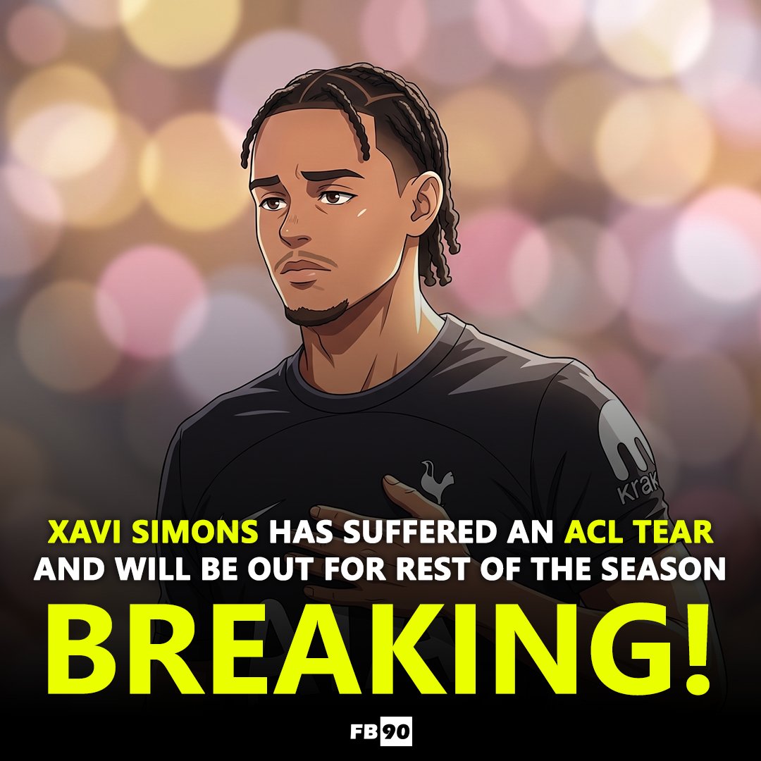 _FB90's tweet image. 🚨 BREAKING: Xavi Simons has suffered an ACL tear and will be out for the rest of the season. 💔

❌ A huge setback for Spurs and the Netherlands National team, as he’s set to miss the FIFA World Cup 2026 and the remainder of 2026!😞

#XaviSimons #Spurs #Tottenham #Netherlands
