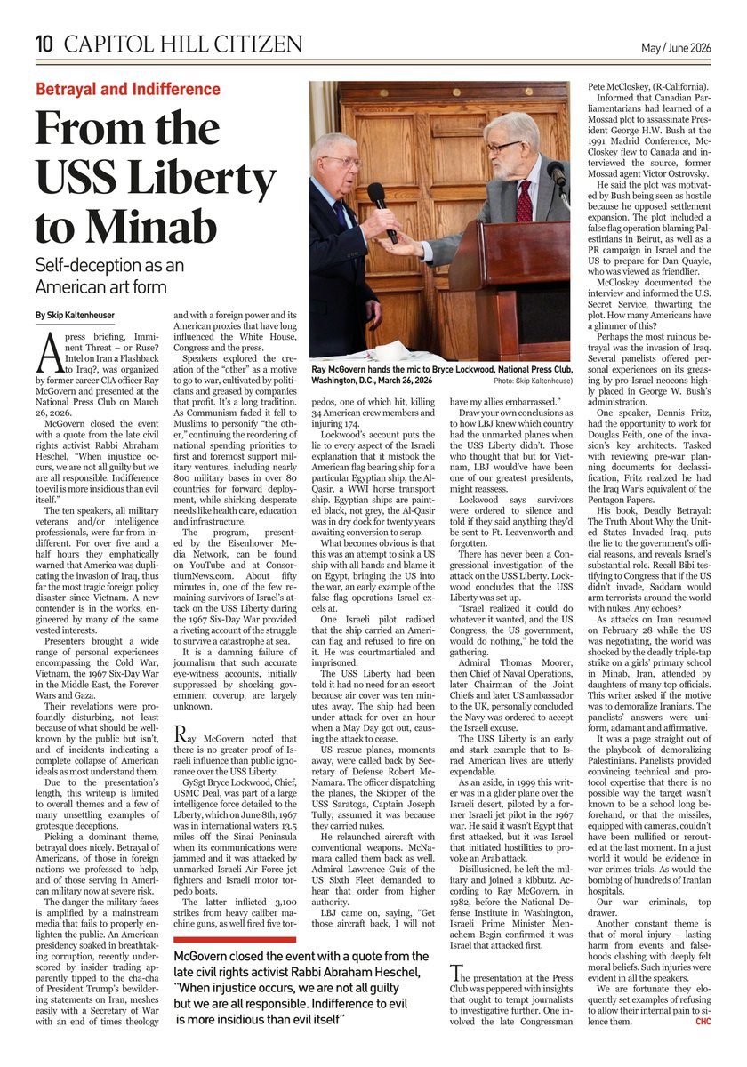 raymcgovern's tweet image. From the #USSLiberty to #Minab 
@MediaEisenhower Press Briefing @PressClubDC 
raymcgovern.substack.com/p/from-the-uss…