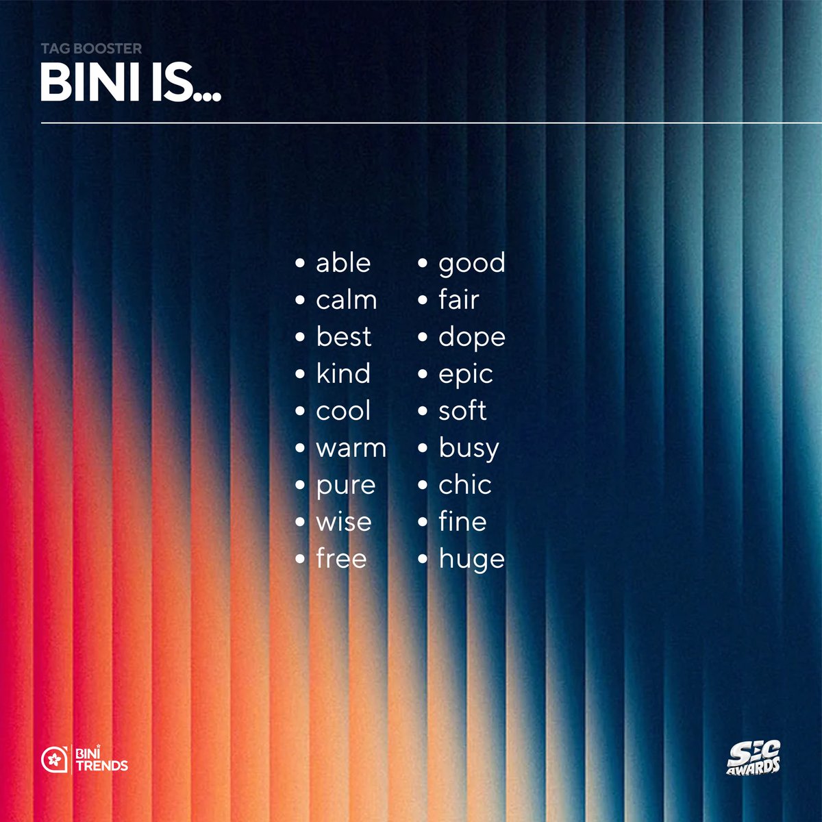BINI_TrendsTeam's tweet image. Blooms wake upppp gising naaaa! 
X voting ends at 10:59AM PHT. We only have less than 2 hours to drop our tags for BINI.

Let’s all do our best and drop as many tags as we can 🗳️🌸

Para sa BINI 🫶

#BINI #GrupoDuplaInternacionaldoAno #SECAwards

#Flames