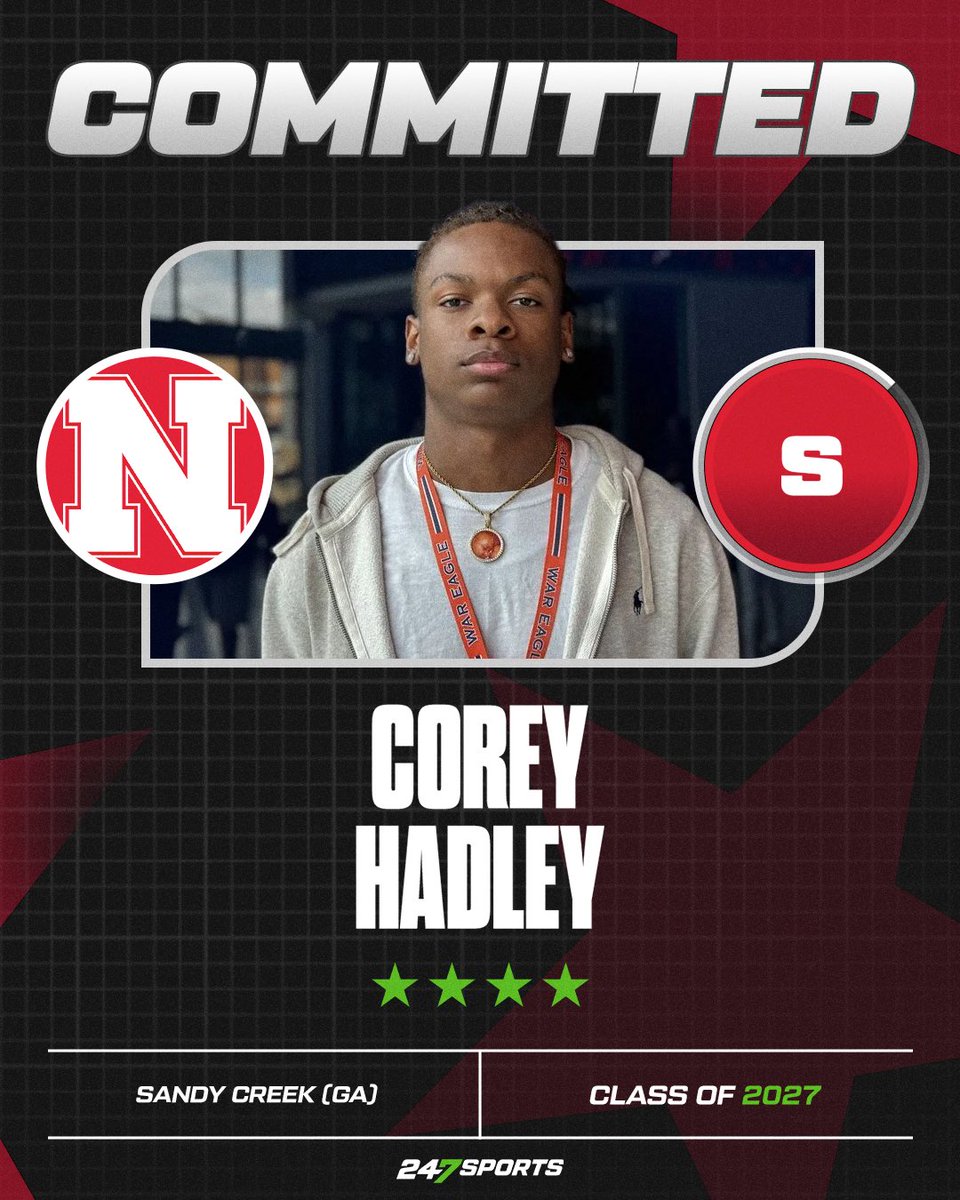 benjaminwolk's tweet photo. 🌽 COMMIT ALERT 🌽

Sandy Creek (Ga.) 4-star safety Corey Hadley commits to Nebraska over Georgia Tech and Mississippi State. 

“It was eventually just like what am I waiting on?”

@coreyhadleyjr_ 

VIP: https://t.co/ctcQLEn0Pn https://t.co/nlRjpbcDX1