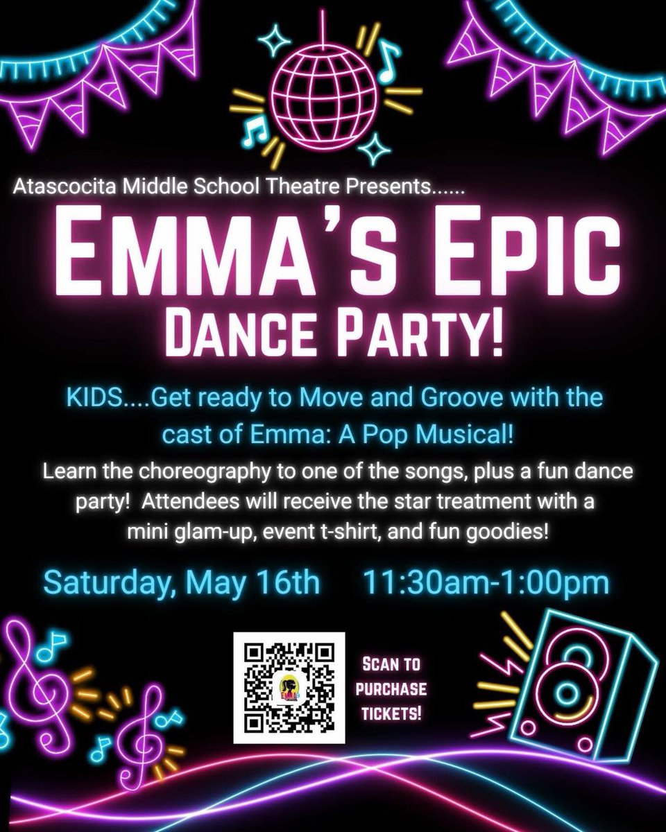 MrsJOdell's tweet photo. Come support AMS Theatre!                             🎶✨ Kids Dance &amp; Glam Party with the Cast of Emma: A Pop Musical! ✨🎶 You’ll get a dance lesson, event shirt, and fun goodies to take home!
📅 Date: Saturday, May 16
⏰ Time: 11:30 AM-1:00 PM https://t.co/H1bME9g6wN