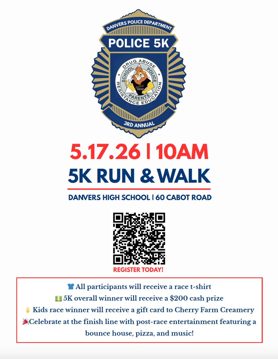 Tweet_DPS's tweet photo. 3rd Annual DARE 5K Run &amp; Walk @ DHS, May 17th, 10am.  All participants will receive a race t-shirt, 5K overall winner will receive a $200 cash prize. Kids race winner will receive a gift card to Cherry Farm Creamery. Celebrate at the finish line with post-race entertainment! https://t.co/7oQ4J69DAS