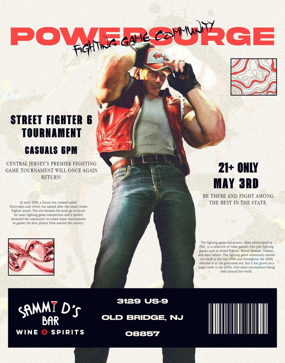 PowerSurgeFGC's tweet photo. Don’t forget Sunday May 3rd PowerSurge is back at Sammy D’s Bar in Old bridge NJ for Street Fighter 6 Tourney come join us for Games and Drinks!! 
Doors Open at 6pm (for more info click the link below)
 https://t.co/bPWXc3ICHC https://t.co/N49SC6IOiM