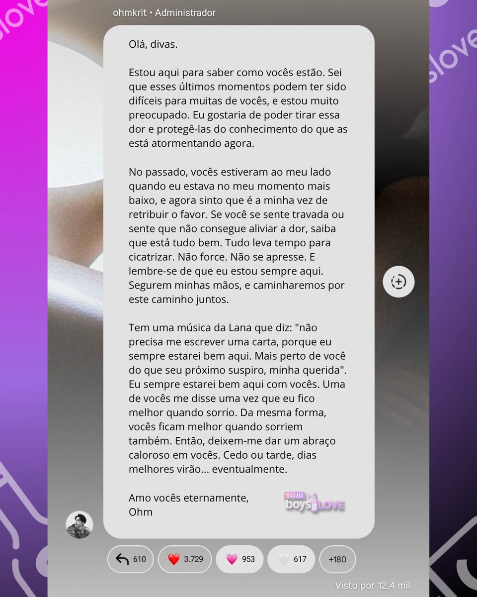 sojuboyslove's tweet image. Em post recente, Ohm surpreende seu clubinho "divas" e consola os fãs com lindas palavras sobre o fim de sua parceria. #JimmyOhm