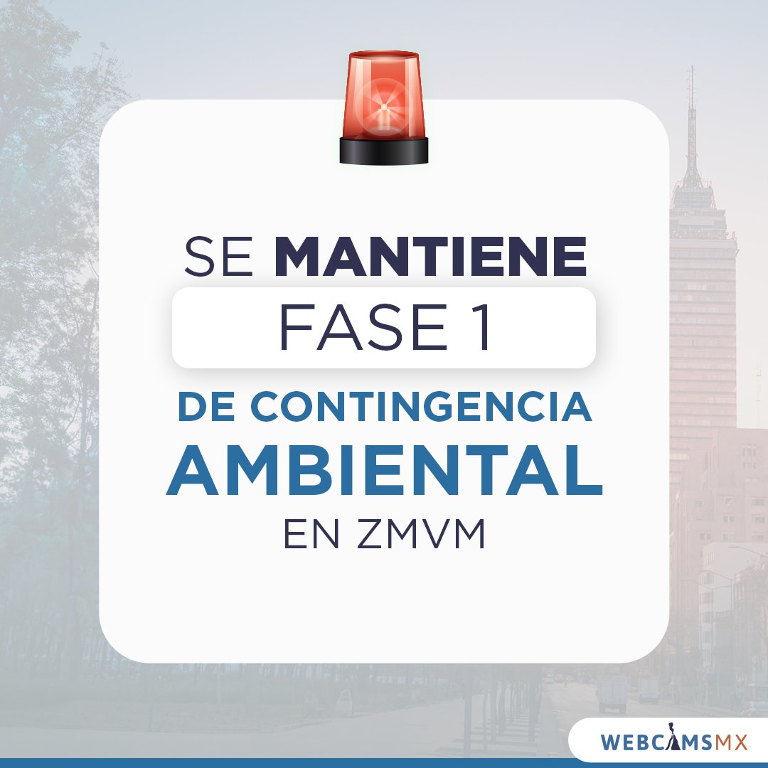 webcamsdemexico's tweet photo. ⚠️ AVISO ⚠️

Se mantiene la #Fase1 de #ContingenciaAmbiental Atmosférica por #Ozono en la #ZMVM. https://t.co/AKbkTog0MY
