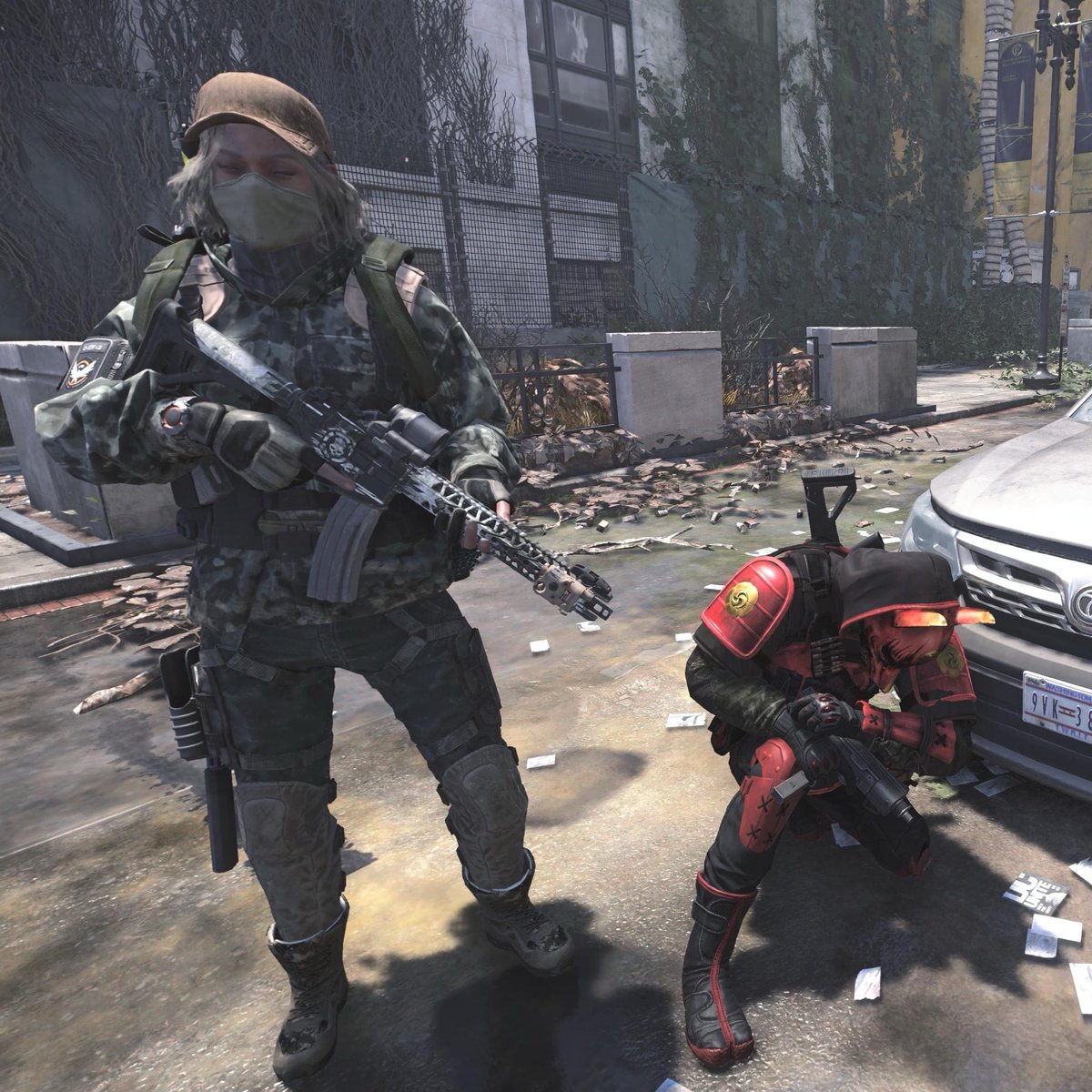 NONTAN_WHITECAT's tweet image. みんな撮ってた場所やっと見つけた‼️
ついでに浪人と仲良しカットも📸
 #TheDivision2 #ディビジョン2 #Ubisoft