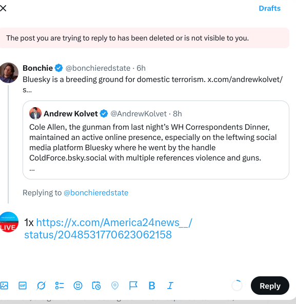 America24news__'s tweet image. Bonchie @bonchieredstate Writer for RedState.com  

New Maga Scared of the truth and freedom of speech now? #censorship