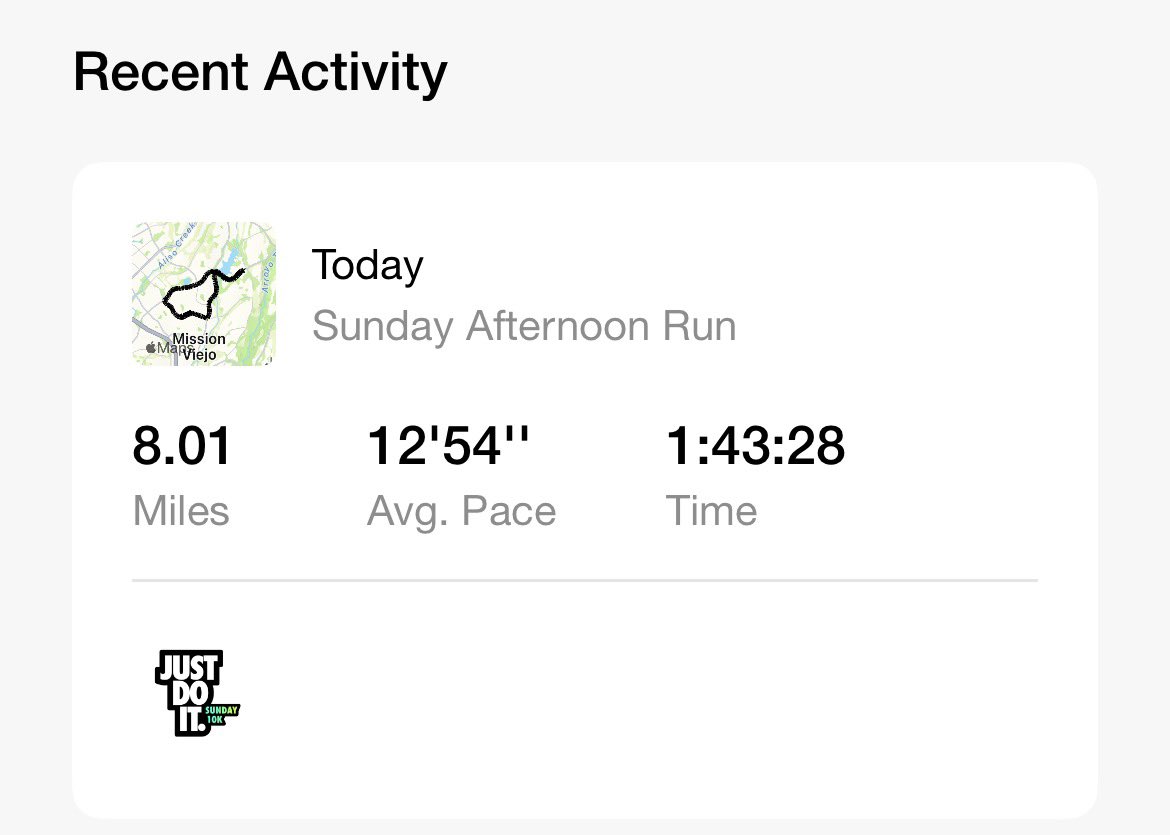 Sunday Run Complete 
8.01 miles at an average pace of 12:54 per mile <a href="/ComicConFit/">Comic Con Fit</a> #cosplayfit