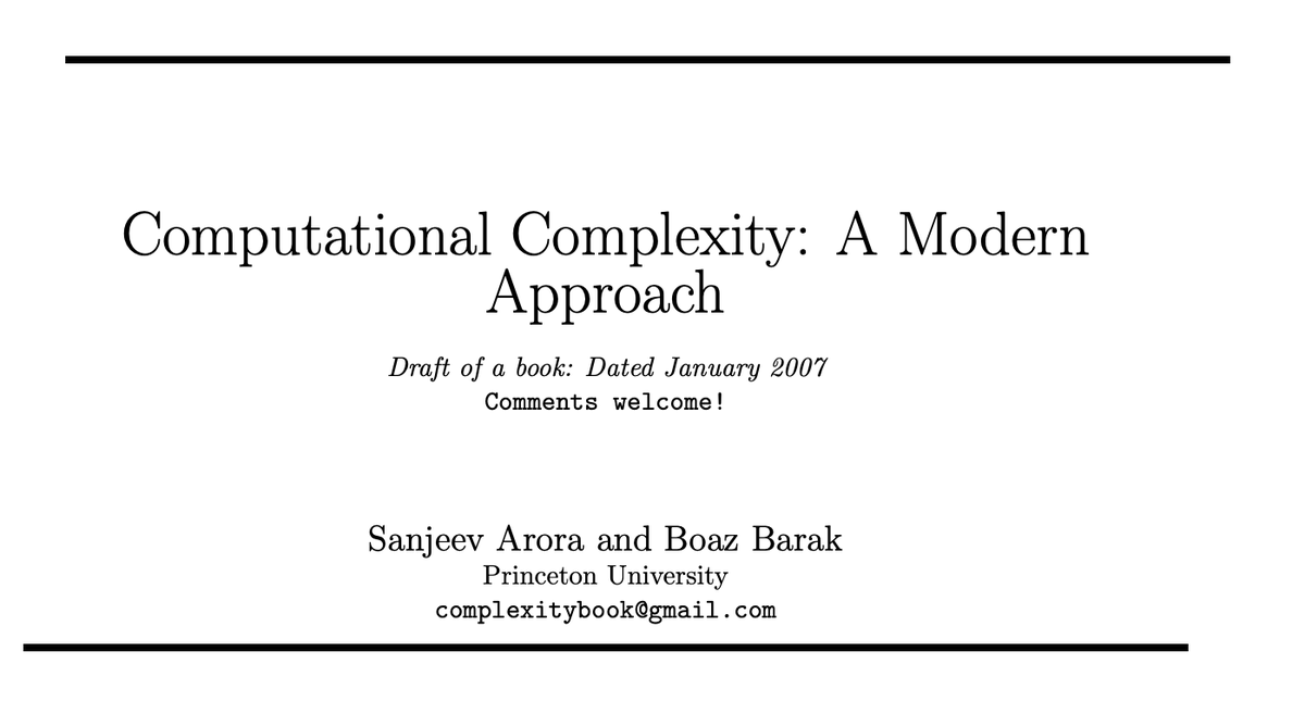 Riazi_Cafe_en's tweet photo. Computational Complexity: A Modern Approach
by Sanjeev Arora and Boaz Barak

PDF: https://t.co/9wsQWgUyVM https://t.co/t6x2VybZfN