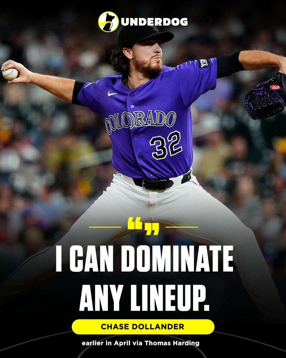 UnderdogMLB's tweet image. Chase Dollander in April:

28 IP
34 K
1.29 ERA
0.89 WHIP