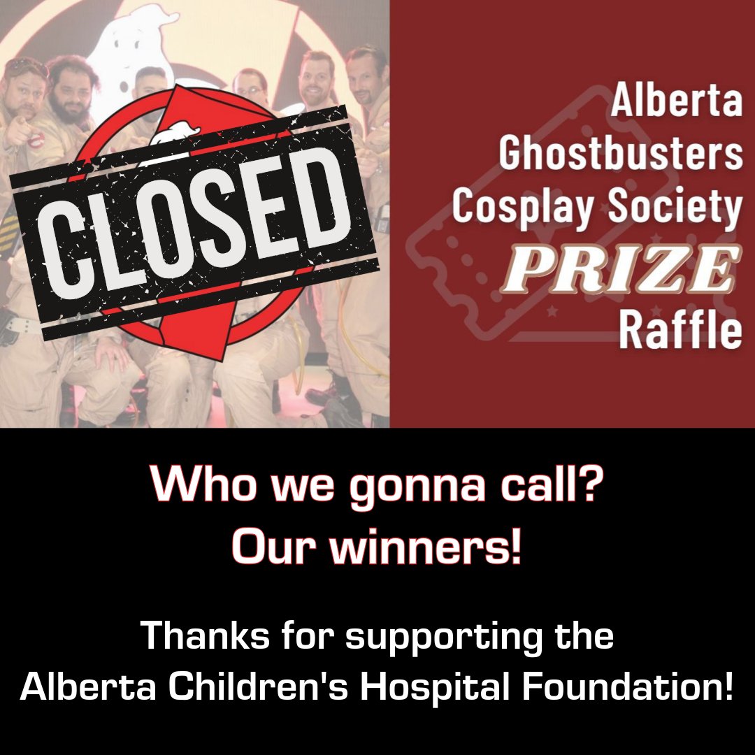 ABGhostbusters's tweet photo. Thanks for taking part in the ABGB Prize Raffle to support the Alberta Children's Hospital Foundation! 🚫👻 Winners will hear from us shortly! ☎️ Winning ticket numbers will be available soon on the Rafflebox website (https://t.co/jKvRSZ8yYA) 🖥️ https://t.co/iO6Us962zK