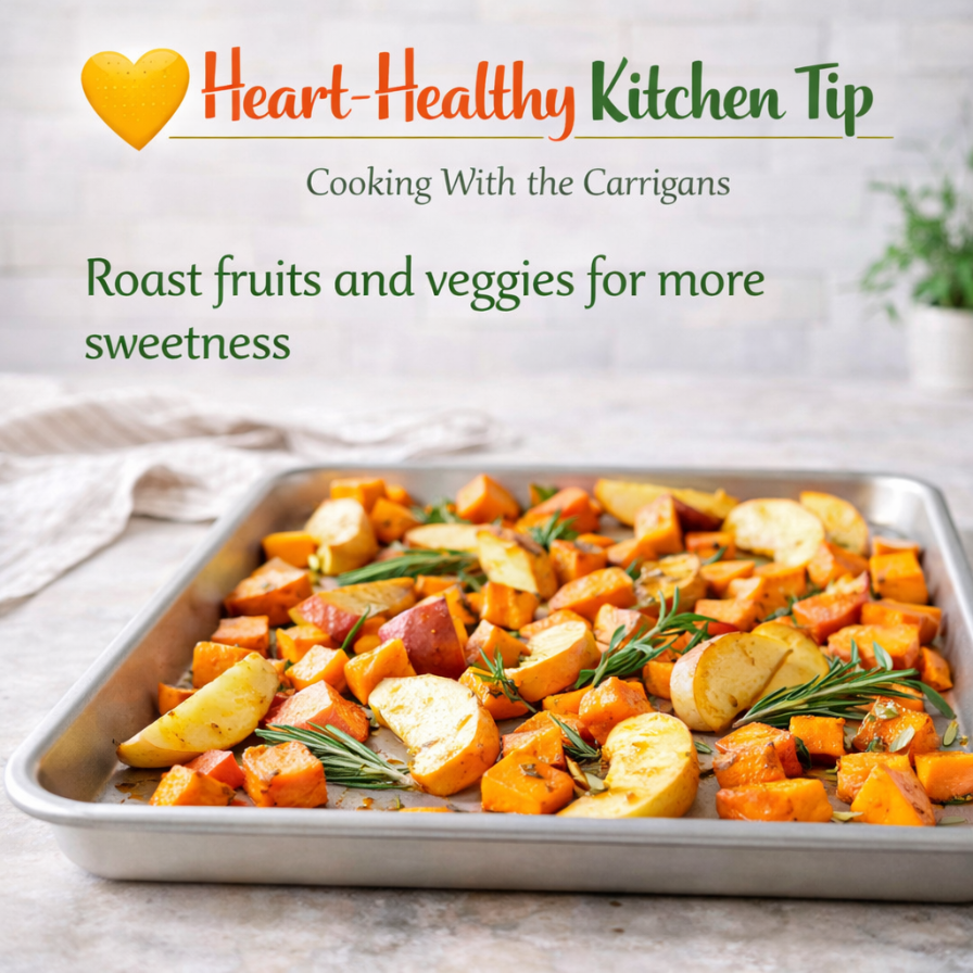 HeartHealthyPC's tweet image. Roasting brings out natural sweetness—no extra sugar needed ✨ Apples, sweet potatoes &amp;amp; veggies caramelize for big flavor 💛 Enjoy as a side, in salads, or on their own 🌿 #HeartHealthyKitchen #NaturallySweet #CookingWithTheCarrigans