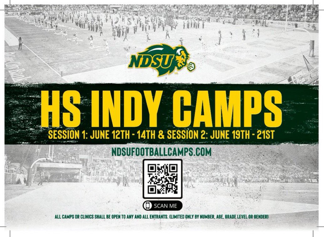 JaxKraus2027's tweet photo. NDSU FOOTBALL CAMPS
🦬🦬🦬🦬🦬🦬🦬🦬🦬🦬🦬

I would like to thank Coach Wienke @DavidWienke15  and the entire North Dakota State Football Program @NDSUfootball for the invitation to their Indy Camps this summer!!!

@CoachTimNDSU @CoachGrantOlson @CoachDKlieman @CoachMoonen 
@D_Luken_ @MisterLilly @CooperMattern @FBCoachLarson @CoachLJ38 @JoeBeschorner @CoachChewy80 @CoachCrutchley @CoachKMorgs @CoachBostad

@KeyPlayerNation
@AFBALL365
@SunilSportsNews
@gridironarizona
@SprayberryJay
@thehonestupdate
@5StarScouting
@1purpledawg
@realtrophaeum23
@playsbigger
@AScholarsBrand
@MISTER_F00TBALL
@sixstarfootball
@Pure_Prospects
@ccprospects23
@YAthletesF
@SportswithEj
@scan1ansports
@N_W_Sports
@RadarHitList
@ELITE_HSFB
@USCHippie
@RiseUp_Recruit
@mosesk225
@DfwSho
@bench424nmore
@BJMedia1
@CoaLBViking
@RecruitMatador
@whosupnext23
@HEARTLANDFAN15
@DexPreps
@SchwartzAthSpot
@Top25PublicHSFB