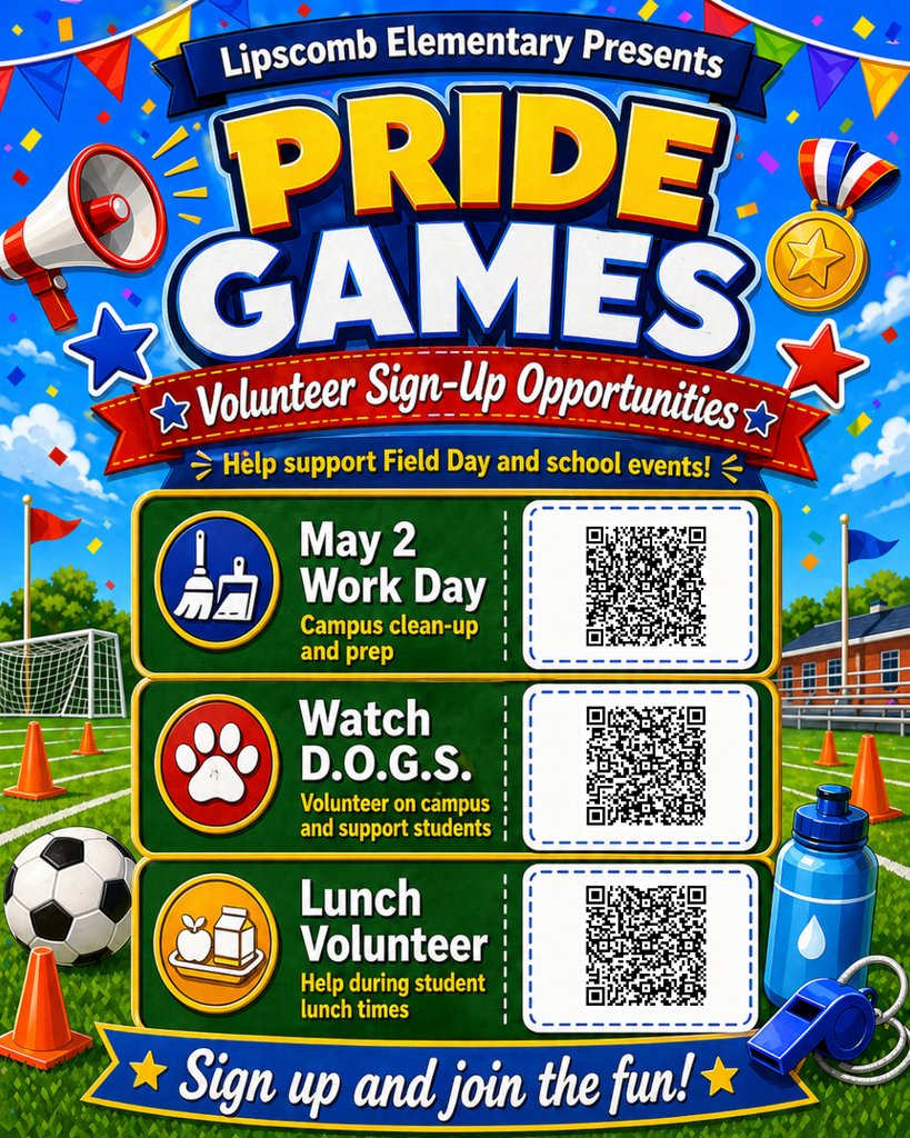 lipscomb_lions's tweet photo. Field Day is almost here! 🏅🎉

Lipscomb families, get ready for our Pride Games on Friday, May 8 at the school field. https://t.co/o2xl7fMYYS