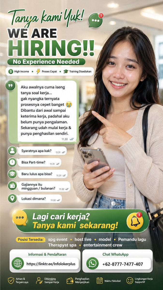 BioEntertaine's tweet image. Masih bingung?
Stop cari ke mana-mana.
Tanya kami aja—langsung jelas.
📲 WA: 08777 4774 07

@lokerspg @lokerdotid @lowongcpnsbumn @infoModel @job_SPG_SPB  @JobsDBIndonesia #jobs #karir #tanyakami #loker #solusi #job #info #askme #fyp
