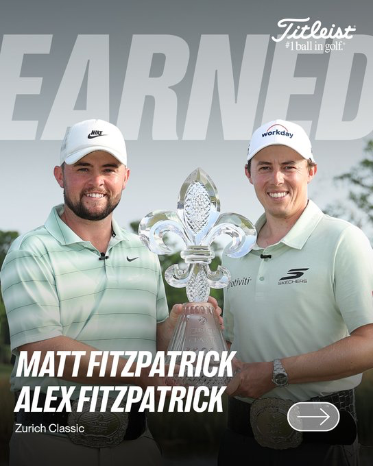 TitleistCA's tweet photo. Precision runs in the family.

Congrats to @MattFitz94 and Alex Fitzpatrick who both trusted their #ProV1x golf balls to victory at the @Zurich_Classic!

#1ballingolf https://t.co/joF9Sv8ZoO