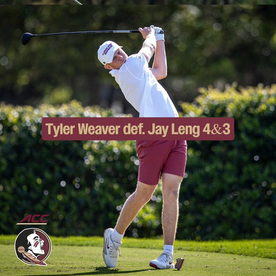 FSUGolf's tweet image. 𝕎𝕖𝕒𝕧𝕖𝕣 𝕎𝕚𝕟𝕤!

Tyler Weaver dominated his match to give the #Noles a point in the ACC Semifinal.

#NoleFamily
