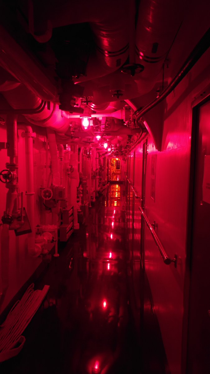 JMSDF_WG2's tweet photo. 第2水上戦群は、昼夜問わず訓練を実施中です。
夜間は暗闇に目を慣れさせるため、艦内では赤色電灯を点灯します。

#第2水上戦群 https://t.co/0wH9ONxID6