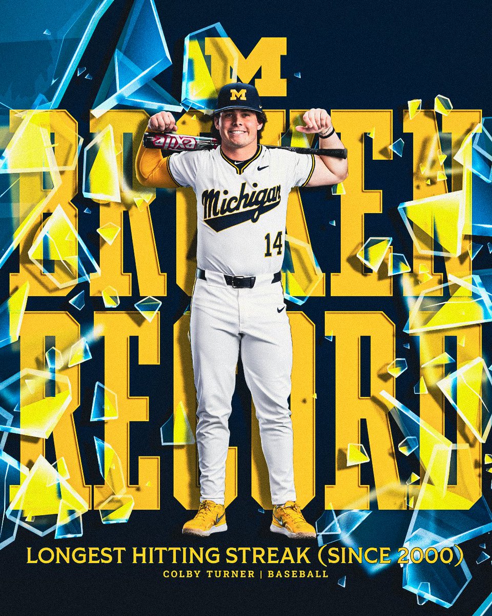 umichbaseball's tweet image. 𝘽𝙍𝙊𝙆𝙀𝙉 𝙍𝙀𝘾𝙊𝙍𝘿

Colby Turner now owes the longest hitting streak in program history since 2000! 

#GoBlue