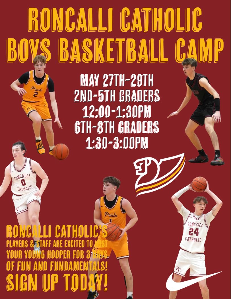 RCHSBoysBBall's tweet image. Basketball camp is just over a month away! It’s a great way to start your summer. Register today! #WorkHard #HaveFun #GetBetter #RollPride🦁

roncallicatholic.org/athletics/camps