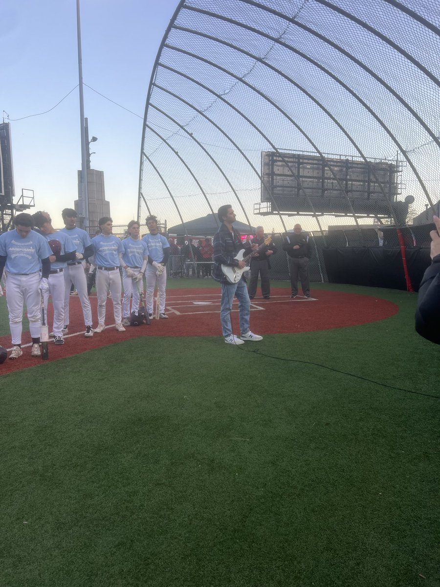 WHSAthletics53's tweet photo. Joe Rovito playing the National Anthem live for our final game between Don Bosco and Glen Rock in the 2026 Weehawken Autism Acceptance Baseball Challenge https://t.co/m0SgF9B9Qq