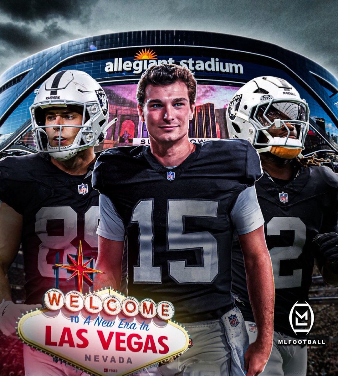 MLFootball's tweet image. A NEW ERA IN LAS VEGAS HAS ARRIVED:

The #Raiders are one of the #NFL’s most exciting franchises, with franchise QB Fernando Mendoza, superstar RB Ashton Jeanty, TE Brock Bowers, and HC Klint Kubiak.

🍿

Las Vegas is expected to be one of the most improved teams in the league.