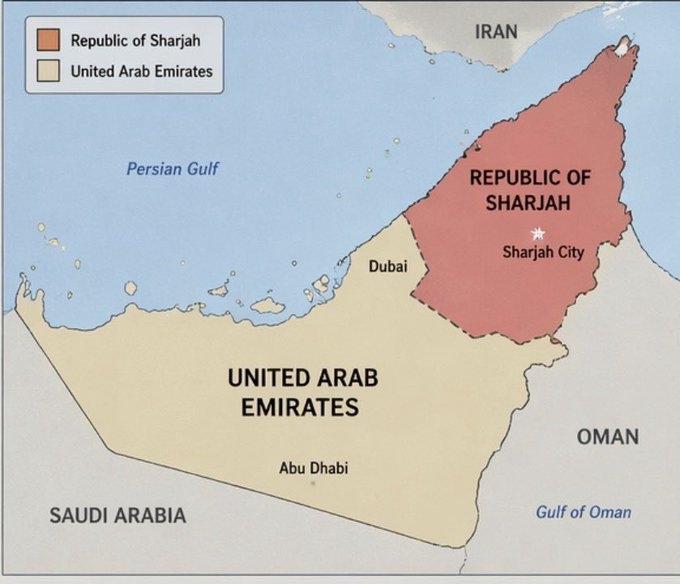 Última hora:

Se espera que el emir de Sharjah, Su Alteza el jeque Dr. Sultan bin Muhammad Al Qasimi, anuncie la REPÚBLICA DE SHARJAH y su separación de los Emiratos Árabes Unidos 🇦🇪

La República de Sharjah no es solo un titular… es una advertencia de que la región está