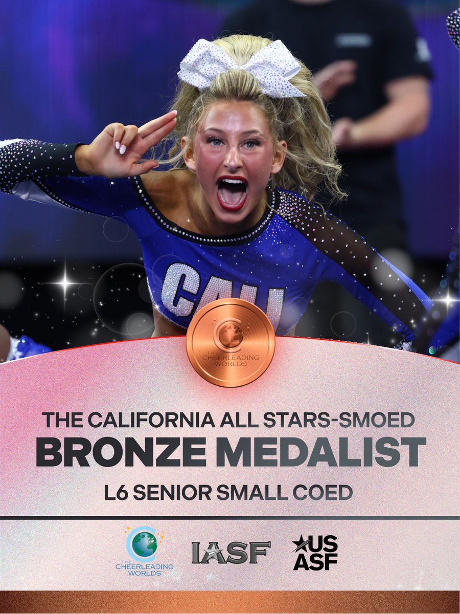 Congratulations to the #CheerWorlds2026 L6 Senior Small Coed Medalists!

🥇Prodigy All Stars - Midnight 
🥈Brandon All-Stars - Senior Black 
🥉The California All Stars-Camarillo - SMOED

📸: Action Moments