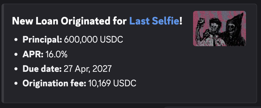 CirrusNFT's tweet photo. $600,000 loan just went through on a Last Selfie

Lender stands to make up to $98,000 in interest over the next year and the borrower gets instant liquidity on an iconic piece

Defi is alive and well https://t.co/1UVlGiKVSo