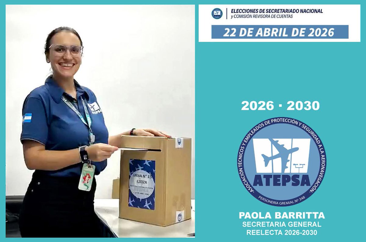 CronicaSindicaL's tweet photo. #SEGURIDADAÉREA #ATEPSA Paola Barritta reelecta SG 2026-2030. "Una muestra más de confianza a sus representantes, a esta forma de conducción sindical, comprometida con la lucha y la organización colectiva". @ATEPSA_Nacional @PaoBarritta @JPSchinello 
https://t.co/XlPWcznwki https://t.co/accJtxI8Ji