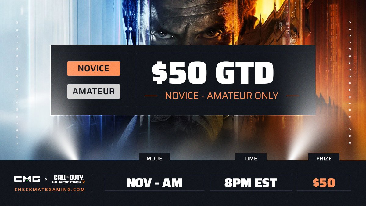 🏆 $50 GUARANTEED 1v1 CONSOLE ONLY NOV AM SND BEST OF 1

💰 $50 GTD PRIZE
⚔️ 1v1 | Search and Destroy | Best of 1
🌎 NA + EU
⏰ 9:30 PM EST

Join Now: checkmategaming.com/tournament/cro…
