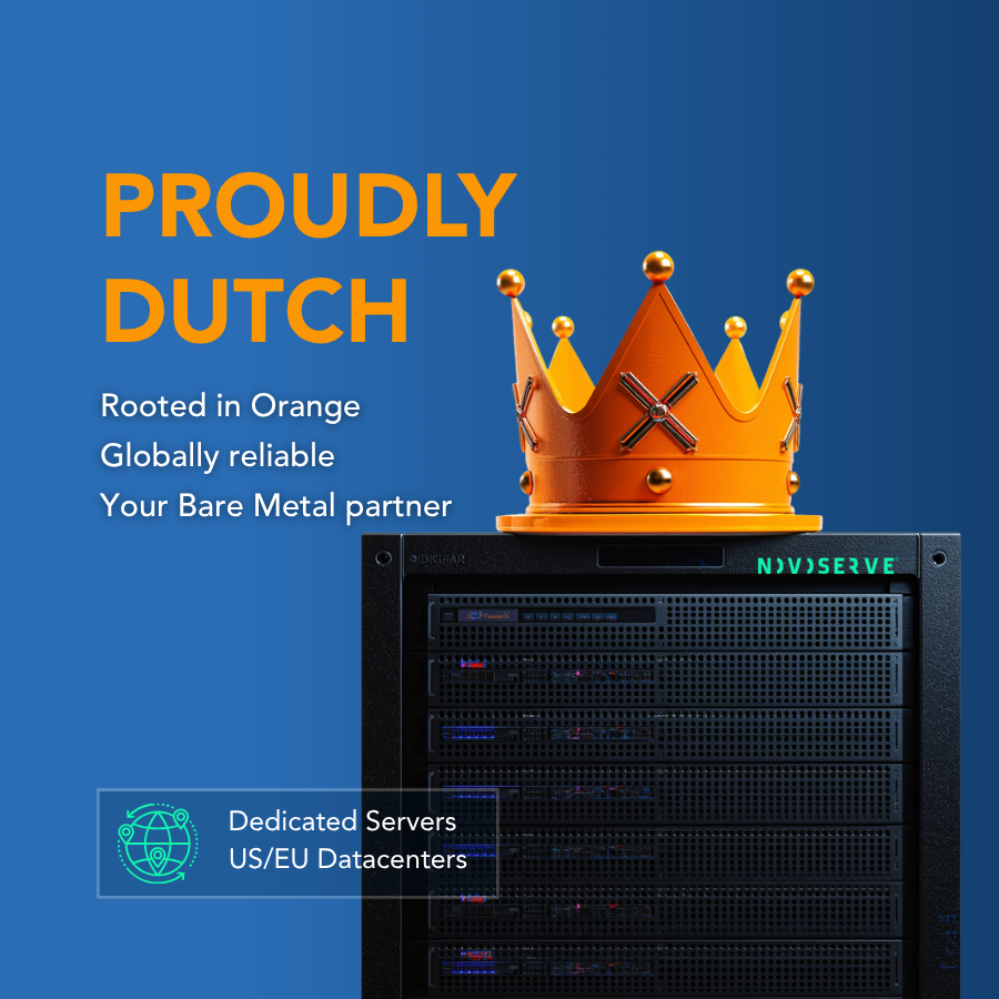 NovoServe's tweet photo. Happy King's Day! 👑 We are proudly Dutch and globally reliable. What started as a vision to make serious infrastructure accessible has grown into something real: 7,000+ dedicated servers, 18+ Tbps uplink, and 400+ B2B global clients trusting us to keep their in infra running. https://t.co/oAh94vWTwJ