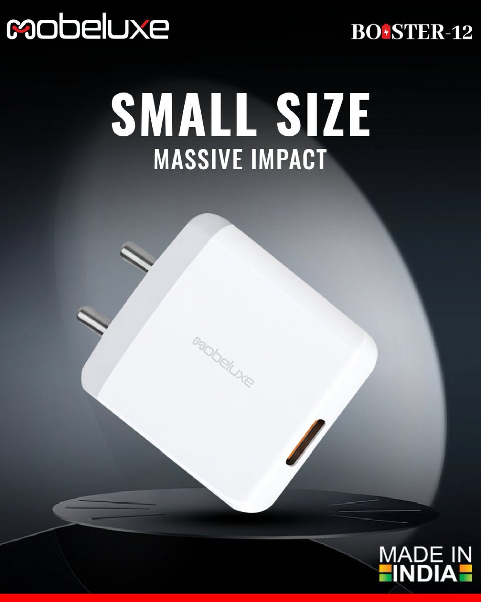 Mobiluxe177054's tweet image. Small size, massive impact. Meet the Mobeluxe Booster-12 — a compact 12W charger delivering fast, reliable power in a sleek, durable design. Your perfect everyday charging companion.

#Mobeluxe #Booster12 #fastcharging #madeinindia #SmartCharging