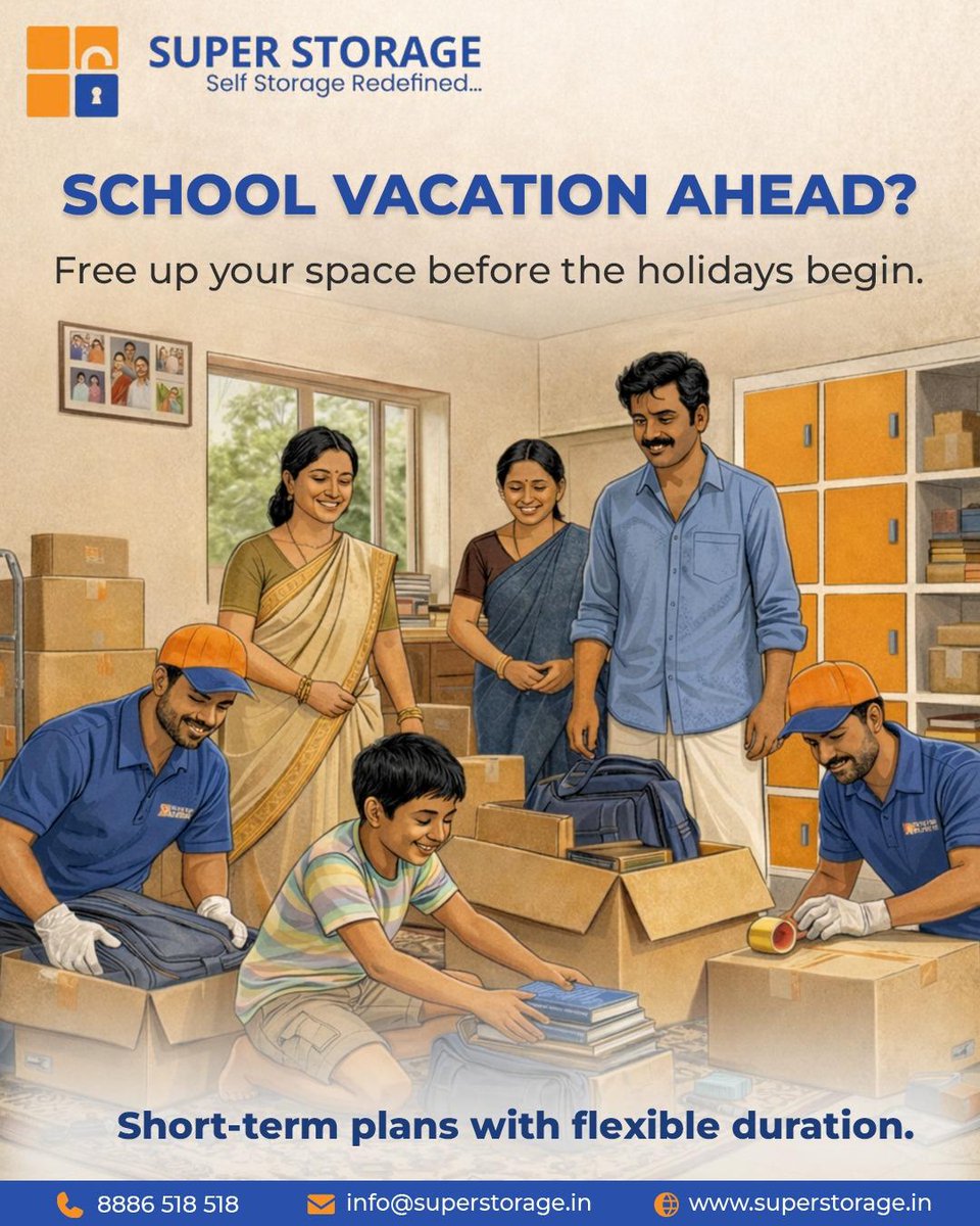 SuperStorageIN's tweet image. Vacation mode on? 🎒
Declutter your home with flexible short-term storage.
👉 superstorage.com

#SuperStorage #Declutter #Storage #VacationReady #SpaceSaving