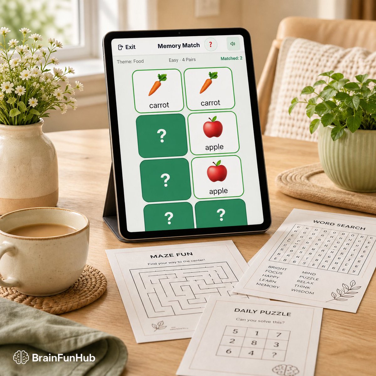 brainfunhub's tweet image. Looking for a calm puzzle break today? 🧩

BrainFunHub has free senior-friendly games and printable activities that are easy to enjoy on your own or with family.
Try one here: brainfunhub.com

#BrainGames #Caregivers