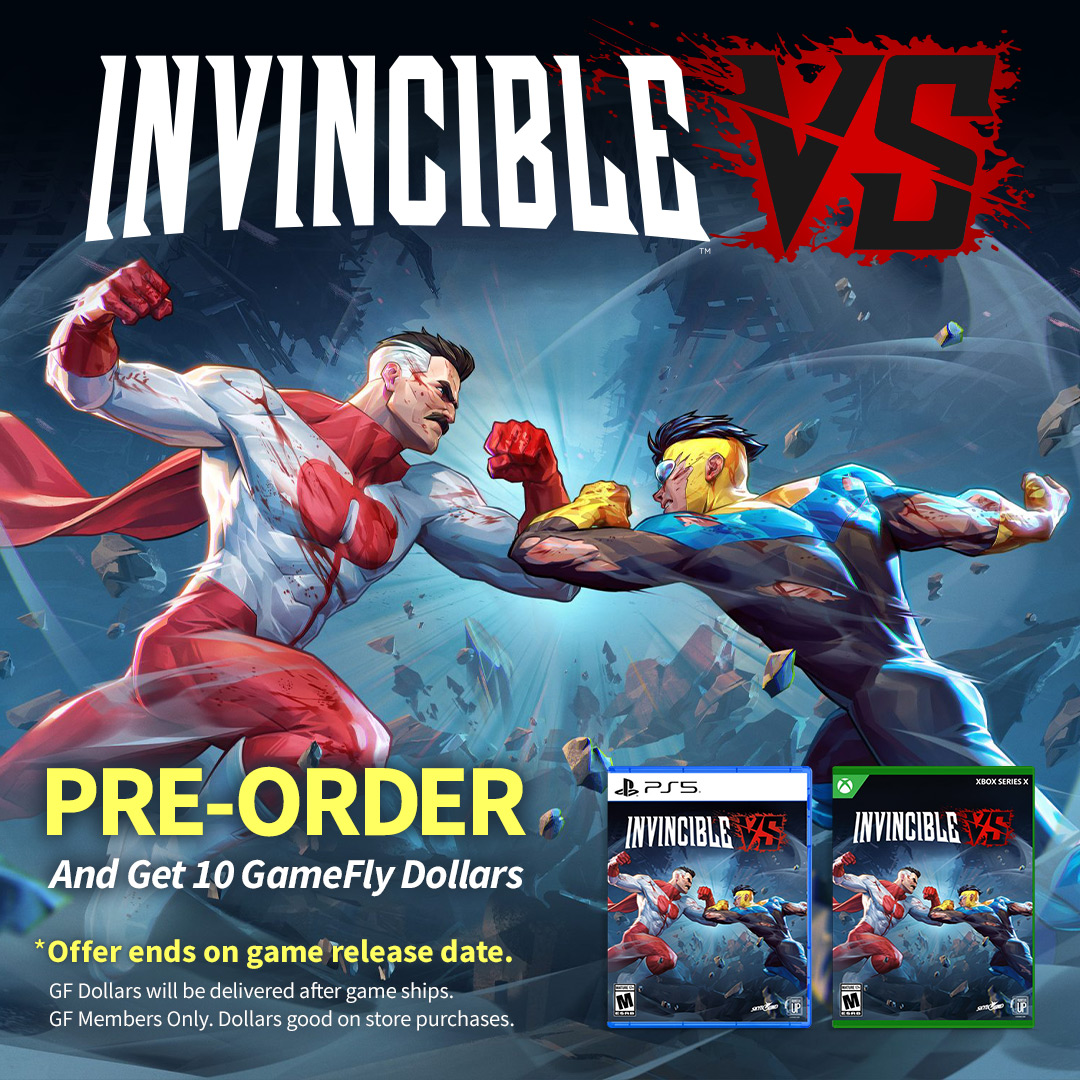GameFly's tweet image. GameFly members!
When you pre-order Invincible VS you earn $10 Store Bucks!

Throw hands with all your Robert Kirkman favorites from the Invincible Universe!

bit.ly/4bLhJ9C

Pre-order now and save later!

#Videogames #Gaming #GameFly #PS5 #Xbox #Invincible #Comics