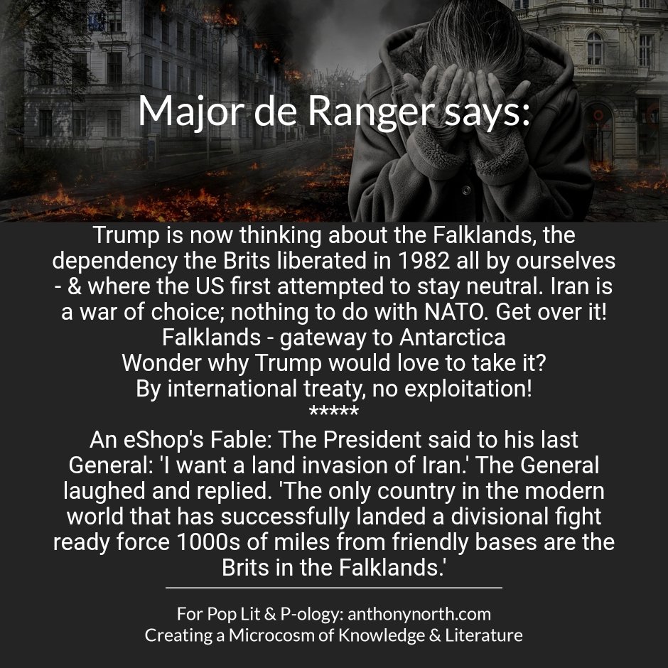 EyeOntheWorld7's tweet image. #r4today #GMB #vss365 #haiku
Pentagon has leaky emails too
Changing view on Falklands; are Brits bothered?
Yes! And also if Trump emboldens Russia
My Essays Page:
anthonynorth.com/essays
53 eBooks on Profile - Fiction Poetry Horror Sci Fi Crime Romance Politics History Paranormal