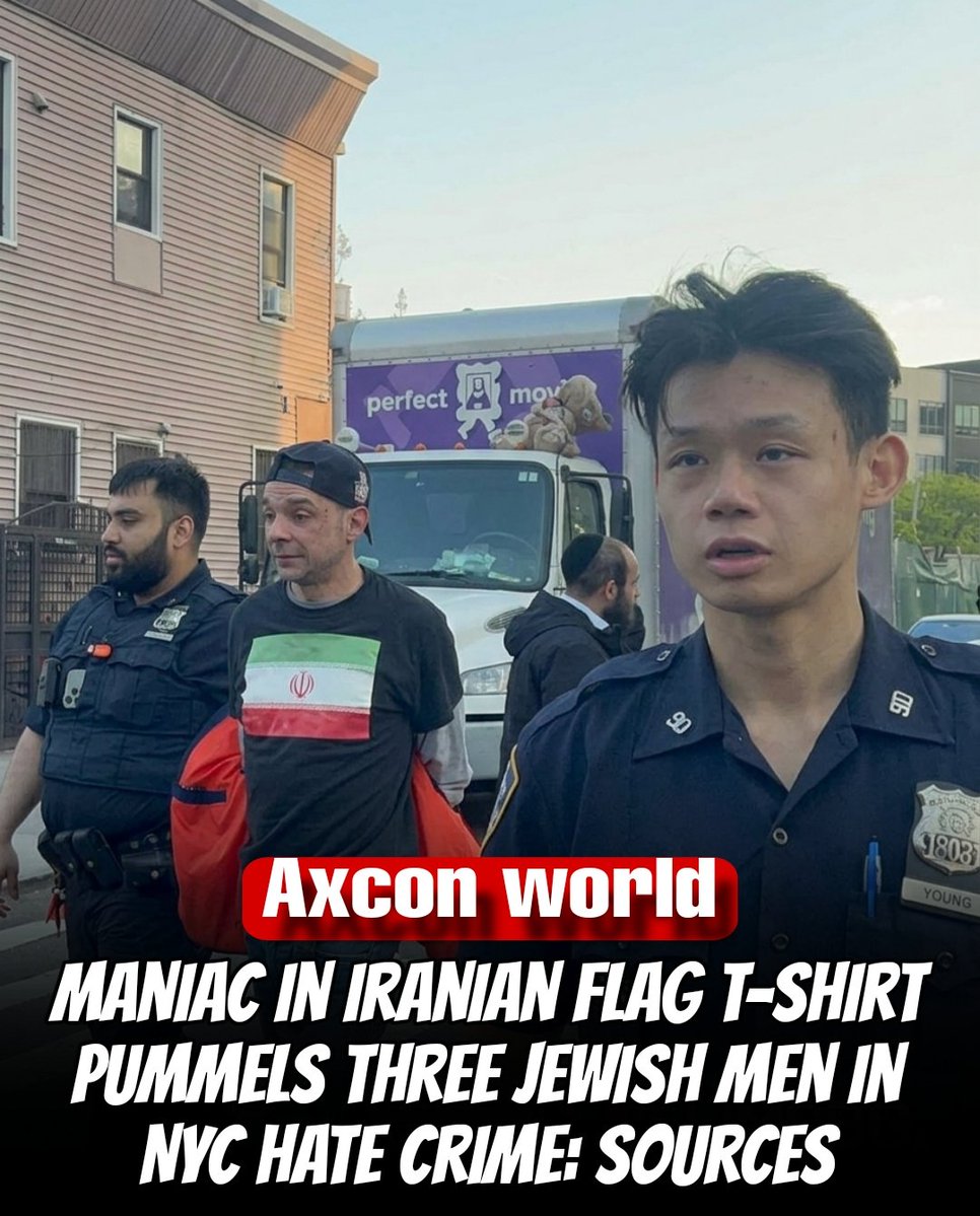 Axconworld's tweet image. Breaking: Maniac in Iranian flag T-shirt pummels 3 Jewish men in NYC hate crime attack.
#NYCHateCrime #Antisemitism