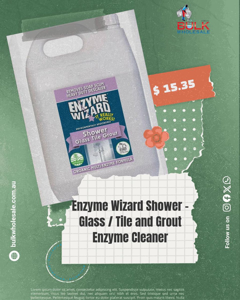 BULKwholesaleau's tweet image. Transform your home cleaning routine with the Enzyme Wizard Shower Cleaner for just $15.34. Experience the power of professional-grade cleaning today. #CleaningProducts #HomeEssentials

Shop Now bulkwholesale.com.au/product/enzyme…