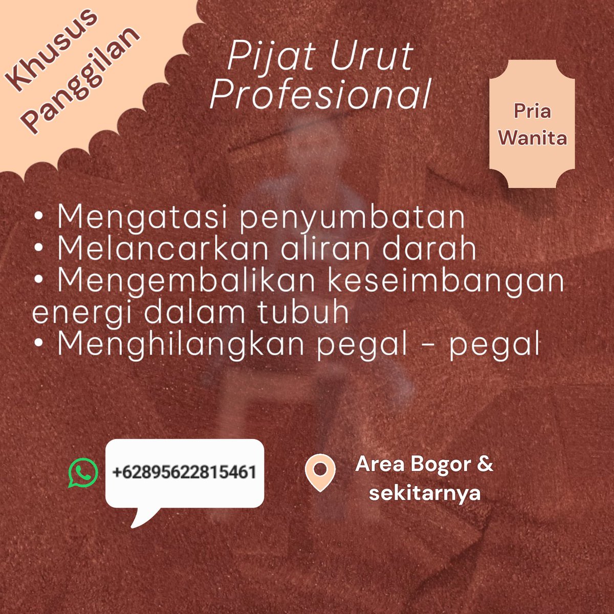 perdadanmana's tweet photo. Salam sehat..!!
Yuk pijat yuuukk...!!
Isi slot hari ini
Pijat urut tradisional oleh terapis profesional bukan abal2
Untuk pria-wanita
Khusus panggilan area bogor &amp; sekitarnya
#pijatbogor #pijatpriabogor #pijatwanitabogor #pijatpanggilanbogor #pijatjabodetabek https://t.co/fzpSVPuZxq