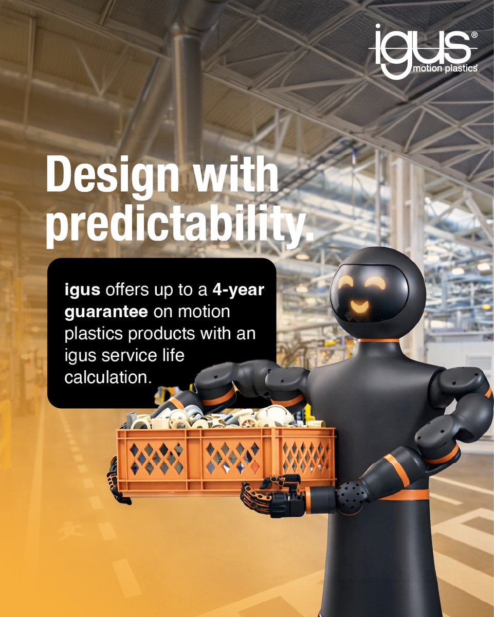 IgusIndia's tweet image. Design systems you can rely on. ⚙️

With service life calculations, igus offers up to a 4-year guarantee on motion plastics products, helping engineers design with greater predictability and confidence.

#igus #MotionPlastics #EngineeringConfidence #ServiceLife