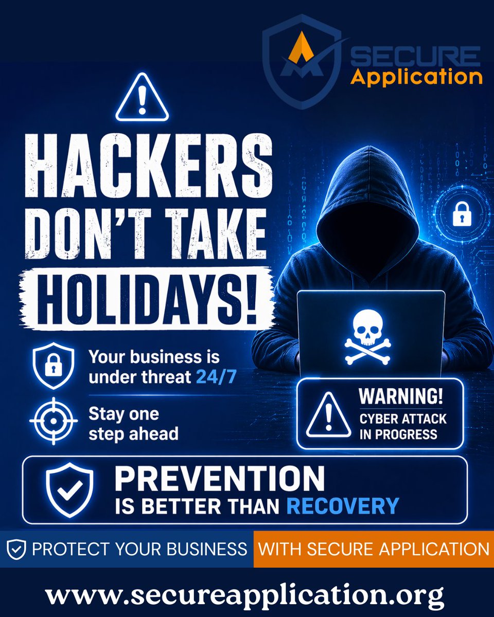 SecureAppl's tweet photo. 🚨 Hackers don’t take holidays
🔐 Stay protected 24/7
👉 Prevention > Recovery

#CyberSecurity #Hackers #StaySecure #SecureApplication https://t.co/rpPWky7OnV
