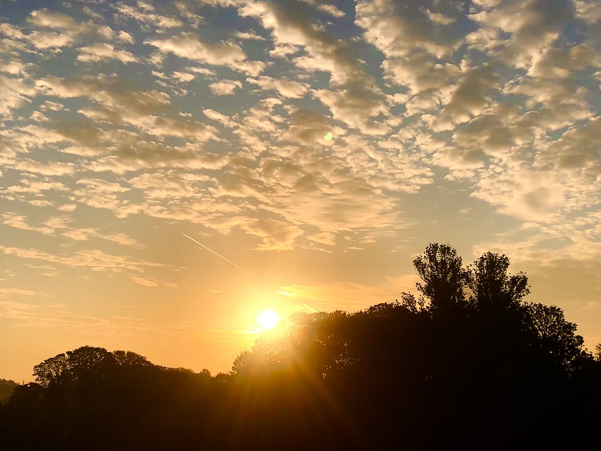 ruths_gallery's tweet image. Watching the golden sunrise appear with altocumulus clouds was such a lovely start to the day. 

@SallyWeather #sunrise #viewfrommybalcony #twickenham #thames #reflections