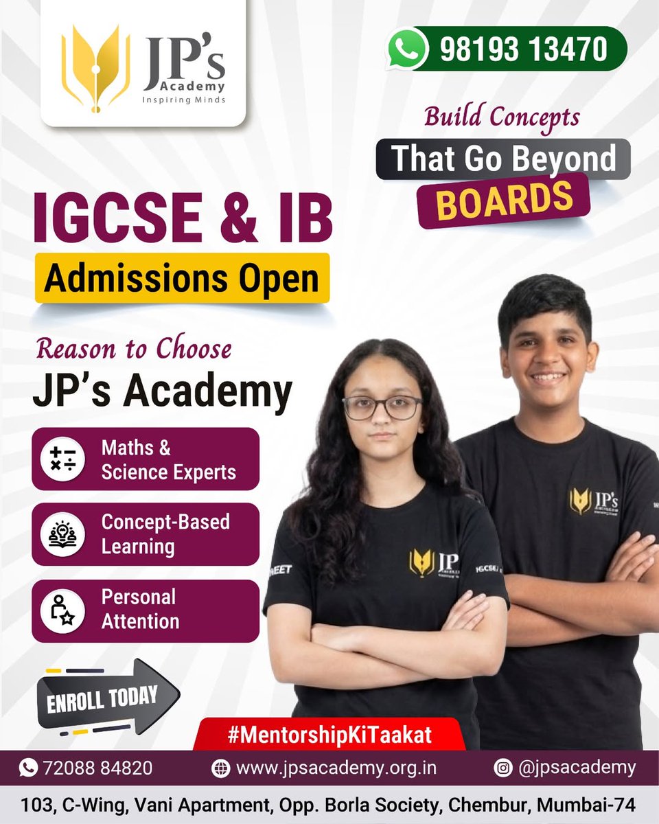jpsacademy's tweet image. IGCSE &amp;amp; IB isn’t about scoring marks.
It’s about understanding concepts deeply.

And that’s exactly where most students struggle.

📢 Admissions Open for IGCSE &amp;amp; IB
⚠️ Limited seats. No overcrowded batches.

📍Chembur
📞9819313470

#JPsAcademy #IGCSE #IB #InternationalCurriculum