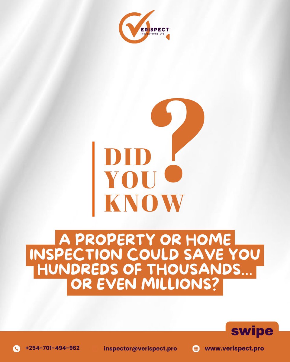 Verispect_'s tweet image. Save yourself from making expensive mistakes. A second look before you commit can be the difference between a confident decision and a costly one later.

#PropertyInspection #RealEstateKenya #HomeInspection #PropertyRisk #KnowBeforeYouBuy
