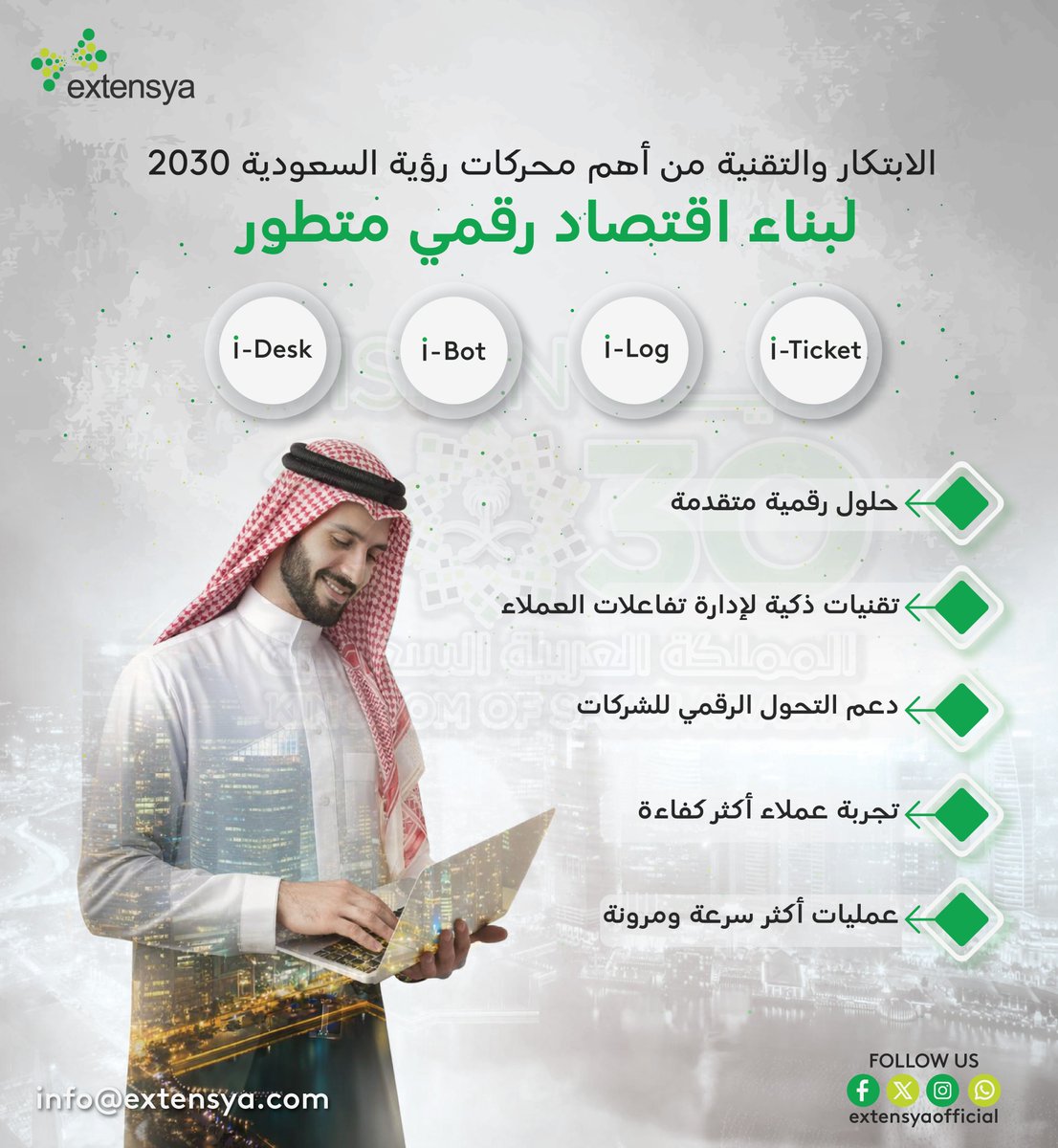 extensya's tweet photo. الابتكار والتقنية من أهم محركات رؤية السعودية 2030 لبناء اقتصاد رقمي متطور.

في اكستنسيا نستخدم أحدث التقنيات لدعم الشركات في إدارة تفاعلات العملاء وتقديم خدمات أكثر ذكاءً وكفاءة.

مع التقنية نصنع تجربة أفضل للعملاء. 💡

✅حلول رقمية متقدمة
✅تقنيات ذكية لإدارة تفاعلات العملاء
✅دعم التحول الرقمي للشركات
✅تجربة عملاء أكثر كفاءة
✅عمليات أكثر سرعة ومرونة

#رؤية_السعودية_2030 #Vision2030 #اكستنسيا #الابتكار #التقنية #تجربة_العملاء